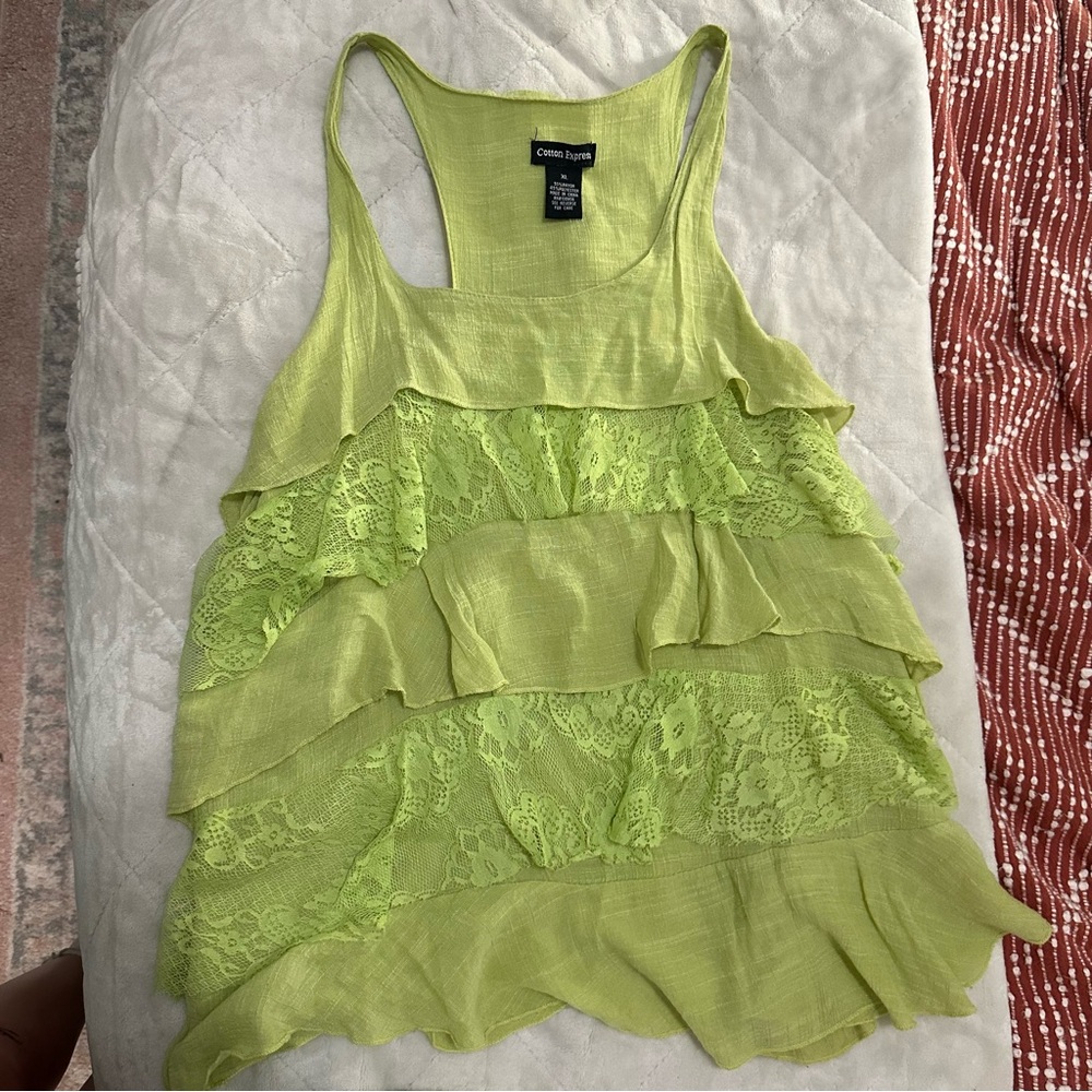 Cotton Express Green Ruffled Tiered Tank Top